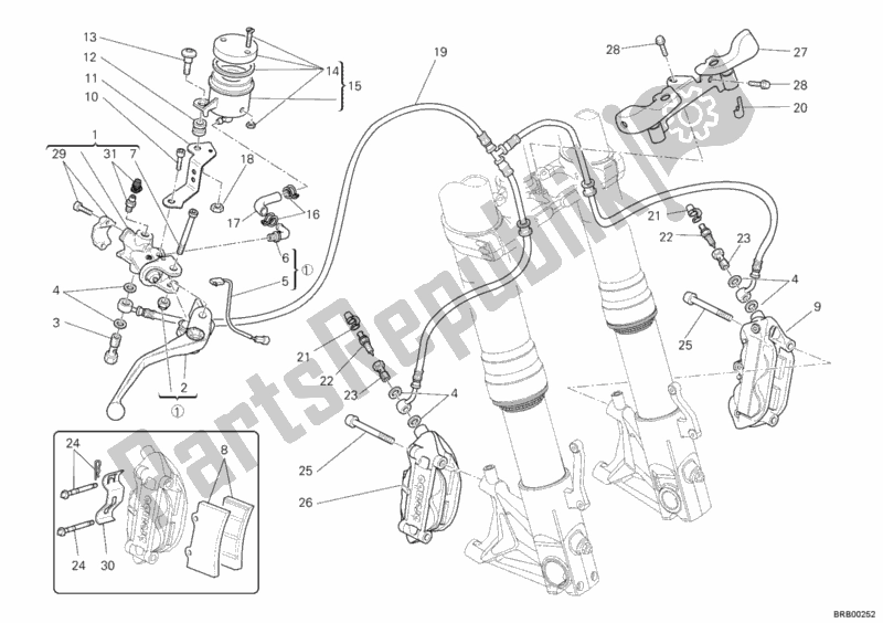 All parts for the Front Brake System of the Ducati Hypermotard 1100 EVO 2011